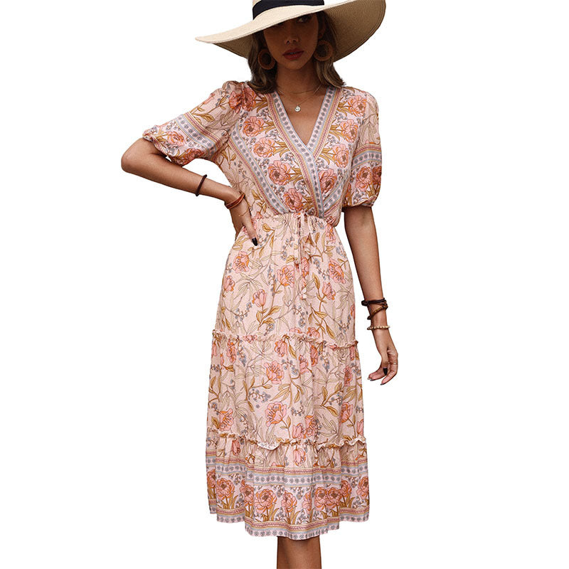 Damen Elegantes Midi-Kleid mit floralem Design Drune