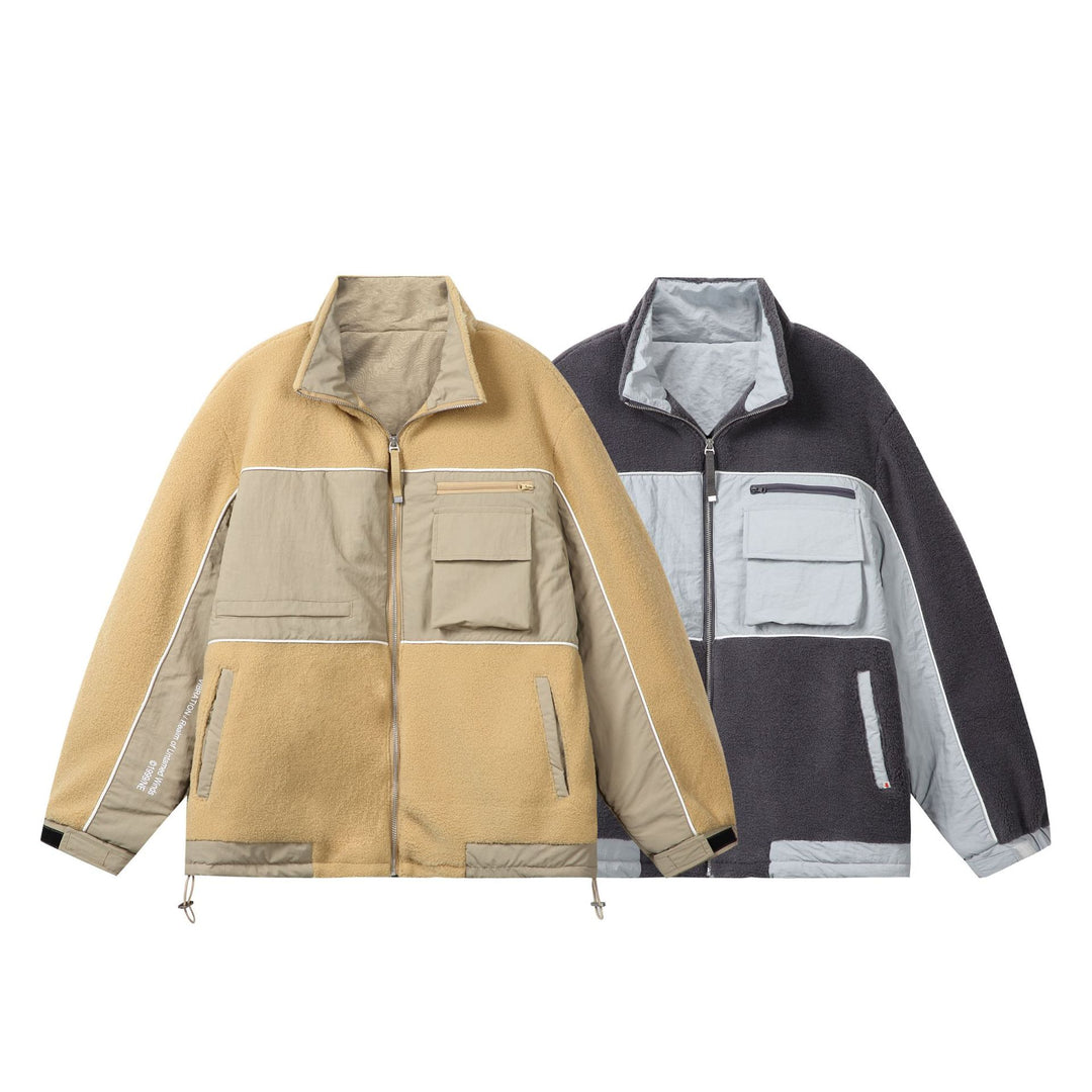 Unisex Oversize Fleece‑Fieldjacke mit Nylonpanels, hoher Stehkragen und Tunnelzug Drune