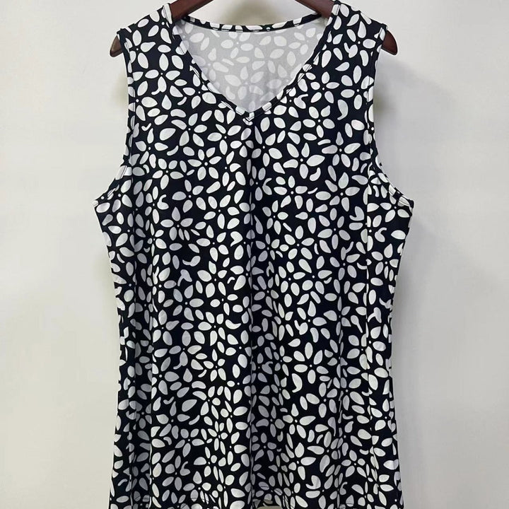 Damen ärmelloses V-Top mit floralem Print und seitlichen Eingrifftaschen Drune