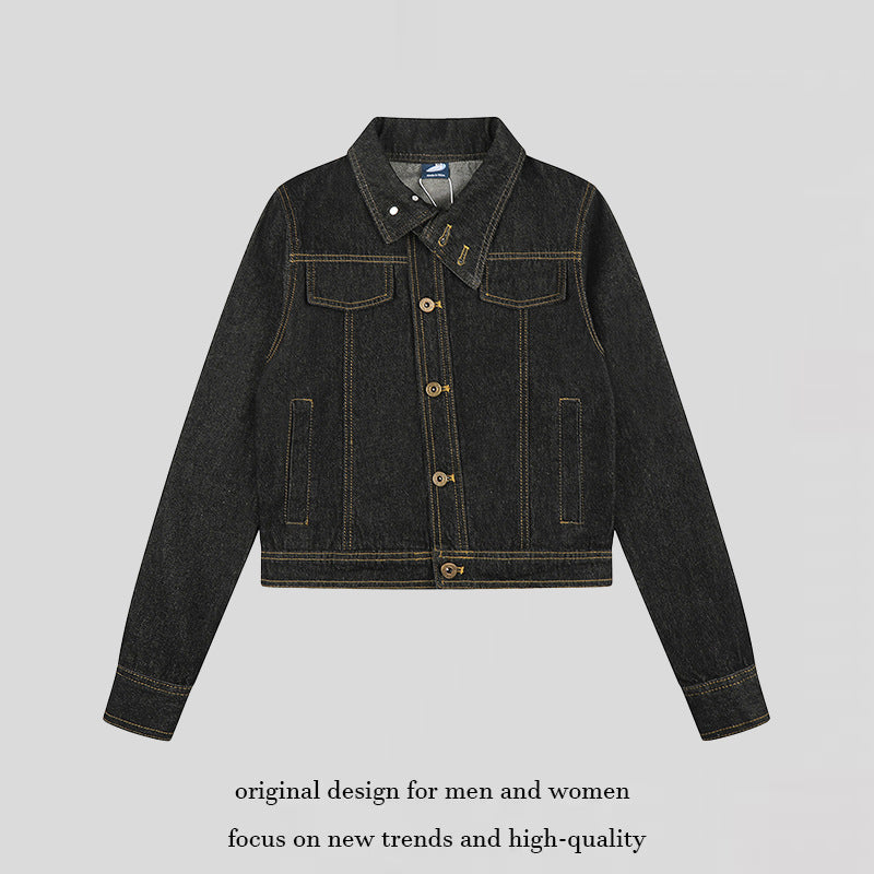 Damen Kurze kastige Jeansjacke mit Kontrastnähten und Brustklappen Drune