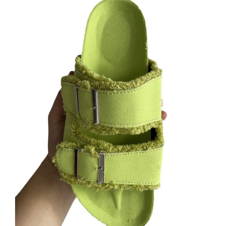 Damen Pantoletten mit modischem Denim-Design und verstellbaren Riemen Drune