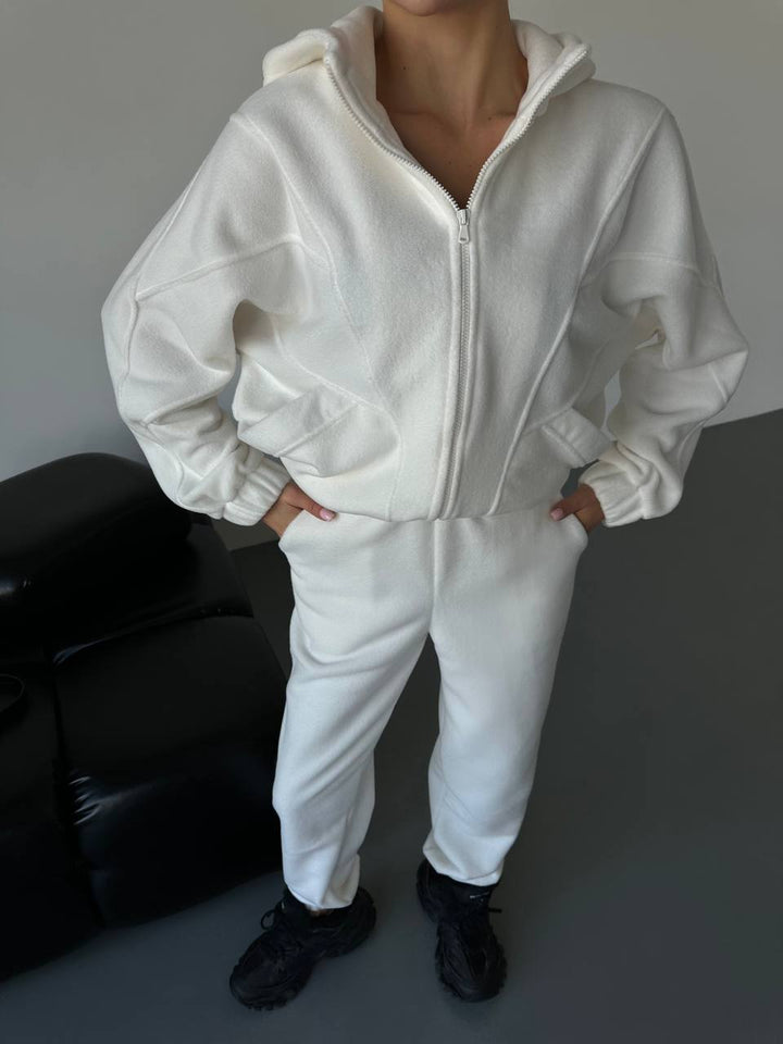 Damen Fleece-Jogginganzug mit modischem Stehkragen und praktischen Taschen Drune