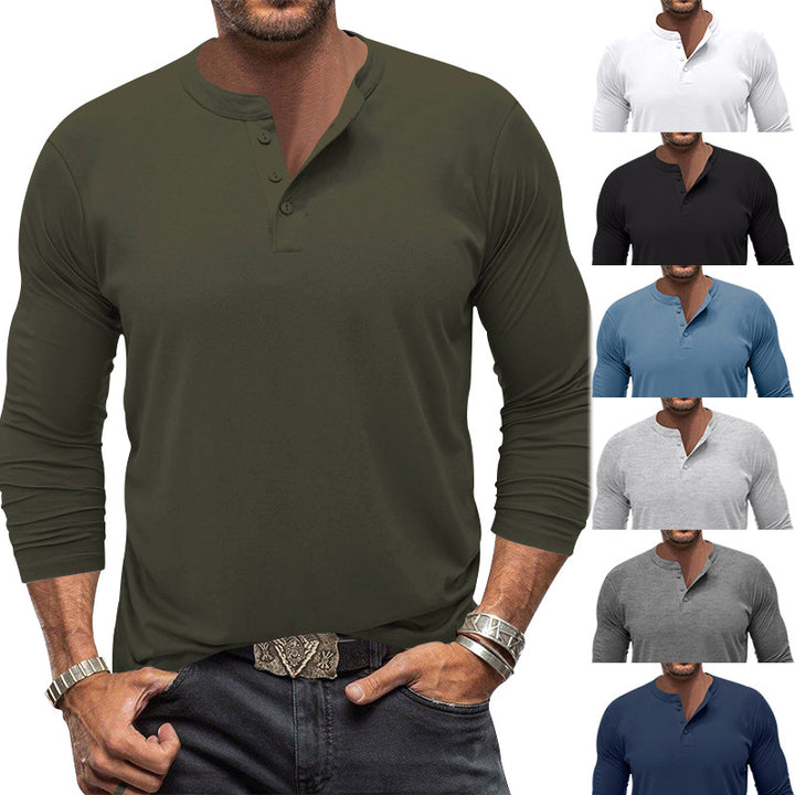 Herren modisches Langarm-Henley-Shirt mit modernem Kragen und praktischen Knopfdetails Drune