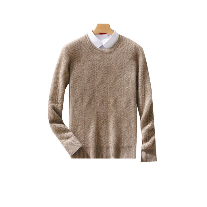 Herren strukturierter Rundhalspullover aus weichem Wollmix mit Chevron‑Strick Drune