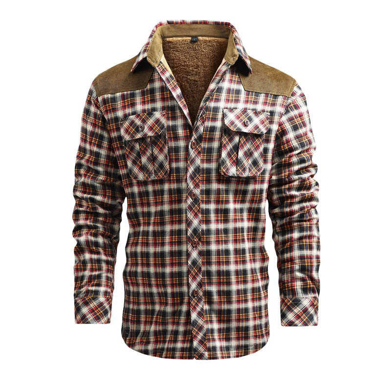 Herren Modische Flanellhemdjacke mit Teddyfutter und Schulterpatten Drune