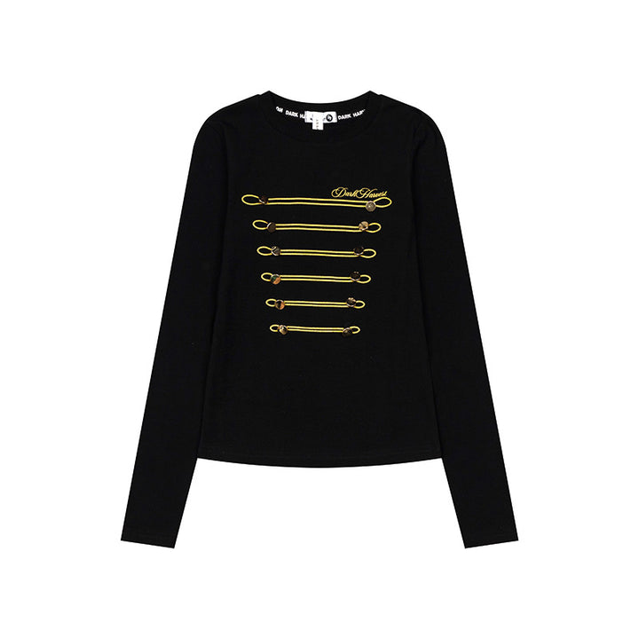 Damen Langarmshirt mit dekorativer Kordel- und Knopfapplikation Drune