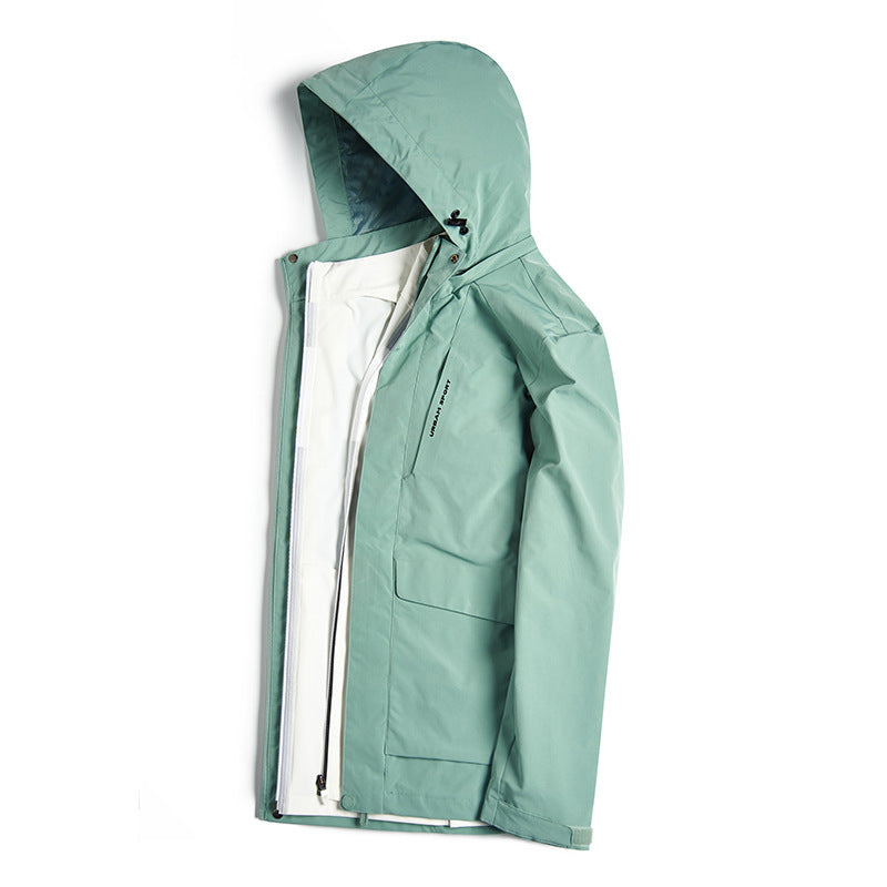 Herren wasserdichte Stadt-Outdoorjacke mit Kapuze, verdecktem Reißverschluss und Cargo-Taschen Drune