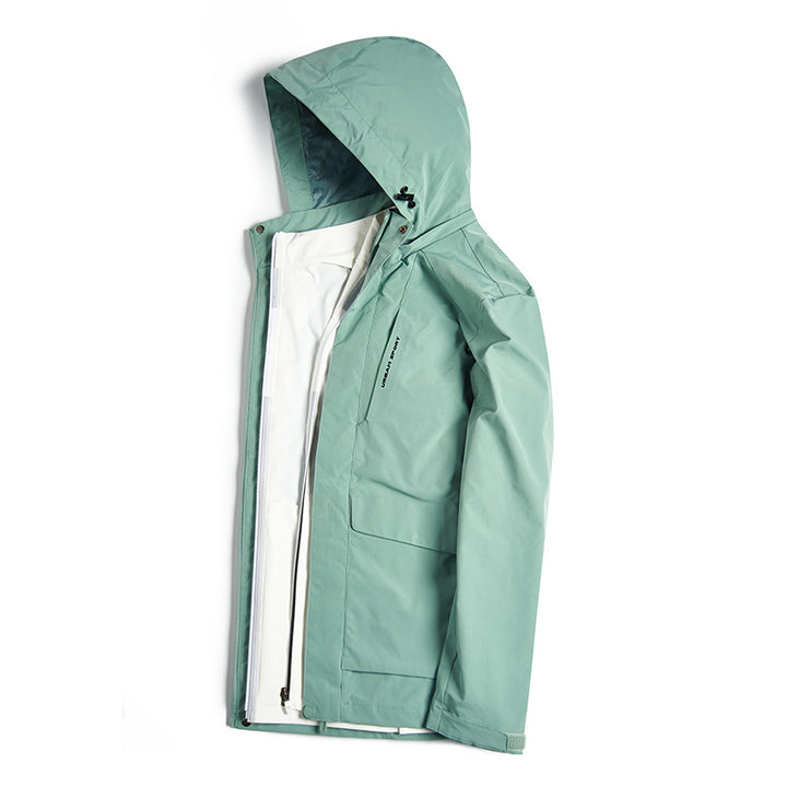 Herren wasserdichte Stadt-Outdoorjacke mit Kapuze, verdecktem Reißverschluss und Cargo-Taschen Drune