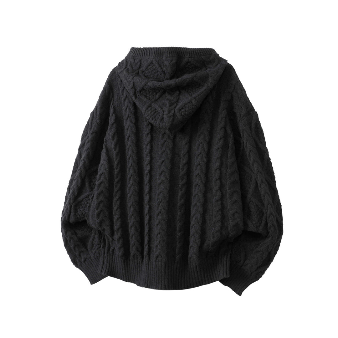 Damen Oversize Kapuzencardigan mit Zopfmuster und Frontreißverschluss Drune