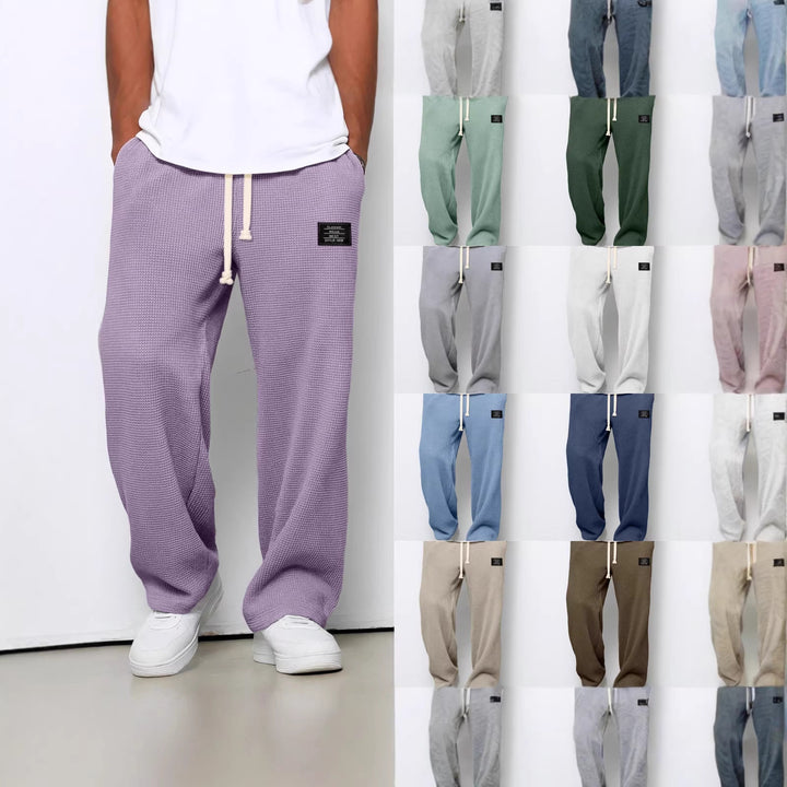 Herren nan lässige Waffelstrick Loungehose mit Kordelzug und geradem Schnitt Drune