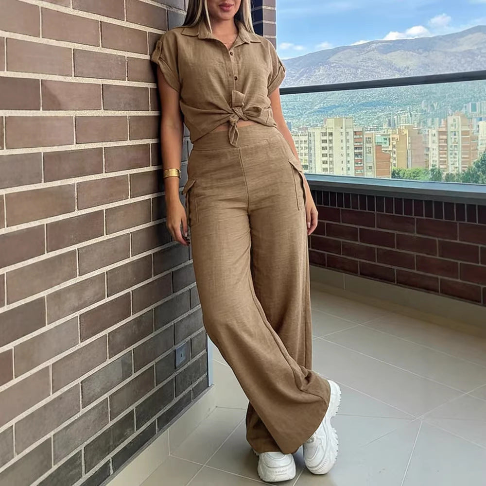 Damen lässiger Jumpsuit mit hochgeschlossenem Kragen und praktischen Seitentaschen Drune