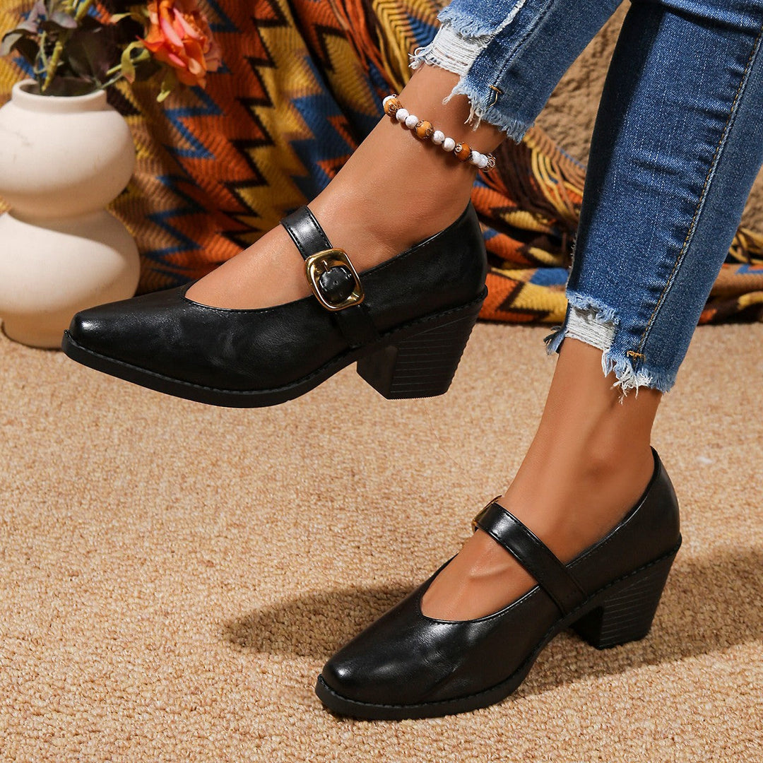 Damen Klassische Blockabsatzschuhe mit eleganter Schnallenverzierung Drune