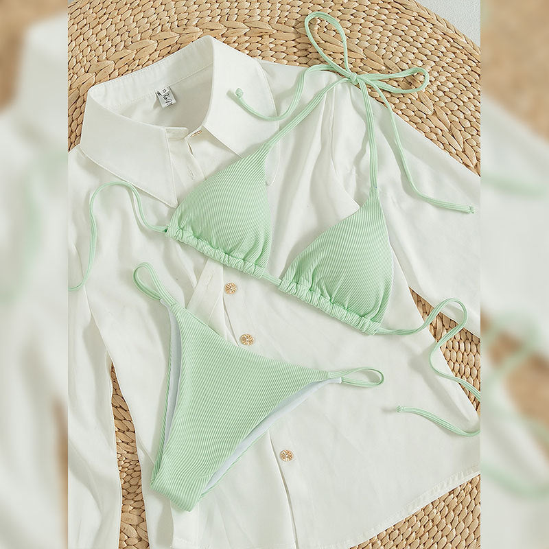 Damen Triangel-Bikini mit verstellbaren Bändern und rippierter Textur Drune