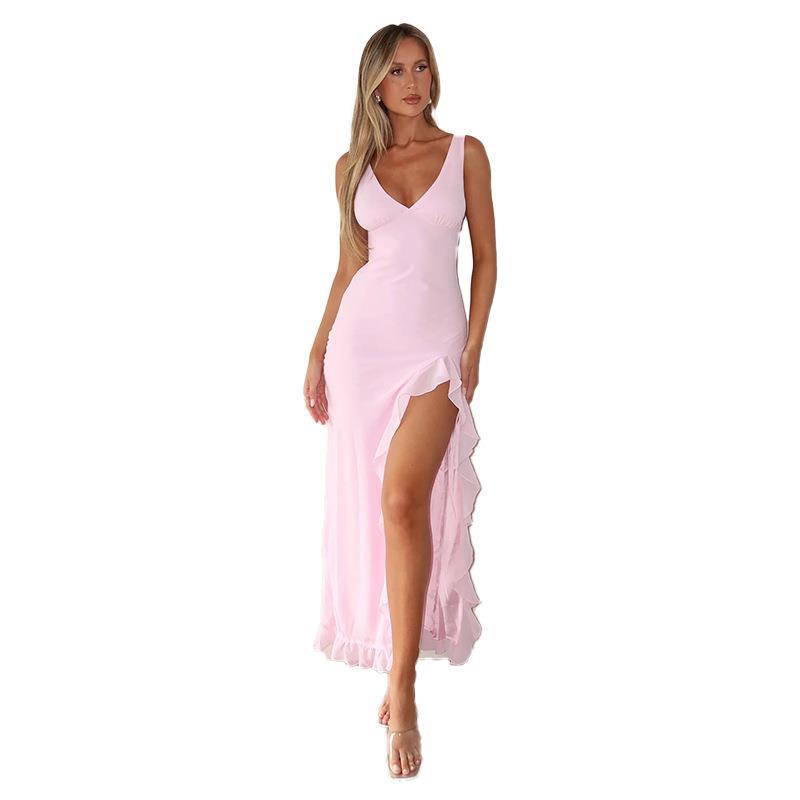 Damen Maxikleid mit fließendem Saum und verführerischem Schlitz Drune