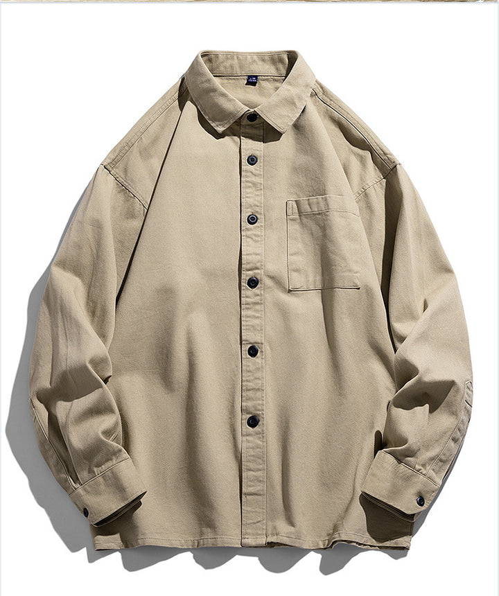 Herren Lockeres Overshirt-Hemd aus Baumwollmix mit Brusttasche und überschnittener Schulter Drune