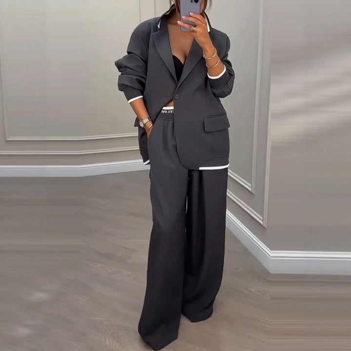 Damen elegantes Blazer- und Hose-Set mit weitem Schnitt und modernem Design Drune