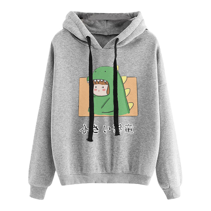 Damen nan kurz geschnittener Cropped-Kapuzenpullover mit niedlicher Frosch-Illustration und verstellbarer Kapuze Drune