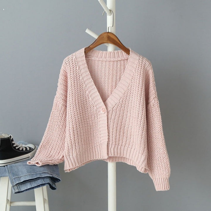 Damen Grober Strickcardigan mit V-Ausschnitt und Knopfdetail Drune