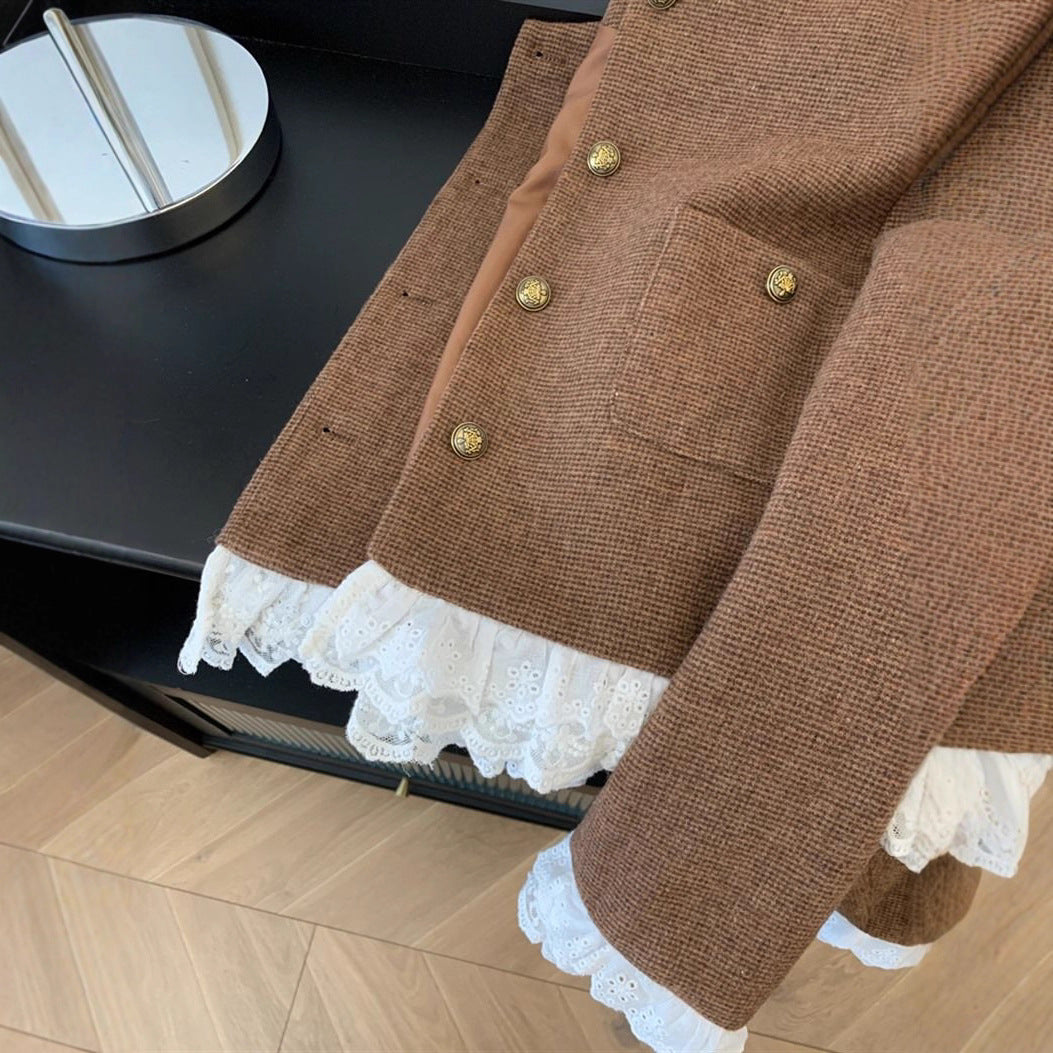 Damen modische Kurzjacke mit eleganten Spitzenakzenten Drune