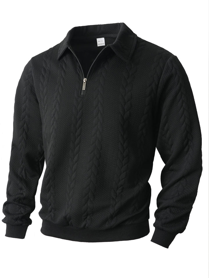 Herren nan Halbzip-Pullover mit Kentkragen, Zopfstrickstruktur und geripptem Saum Drune