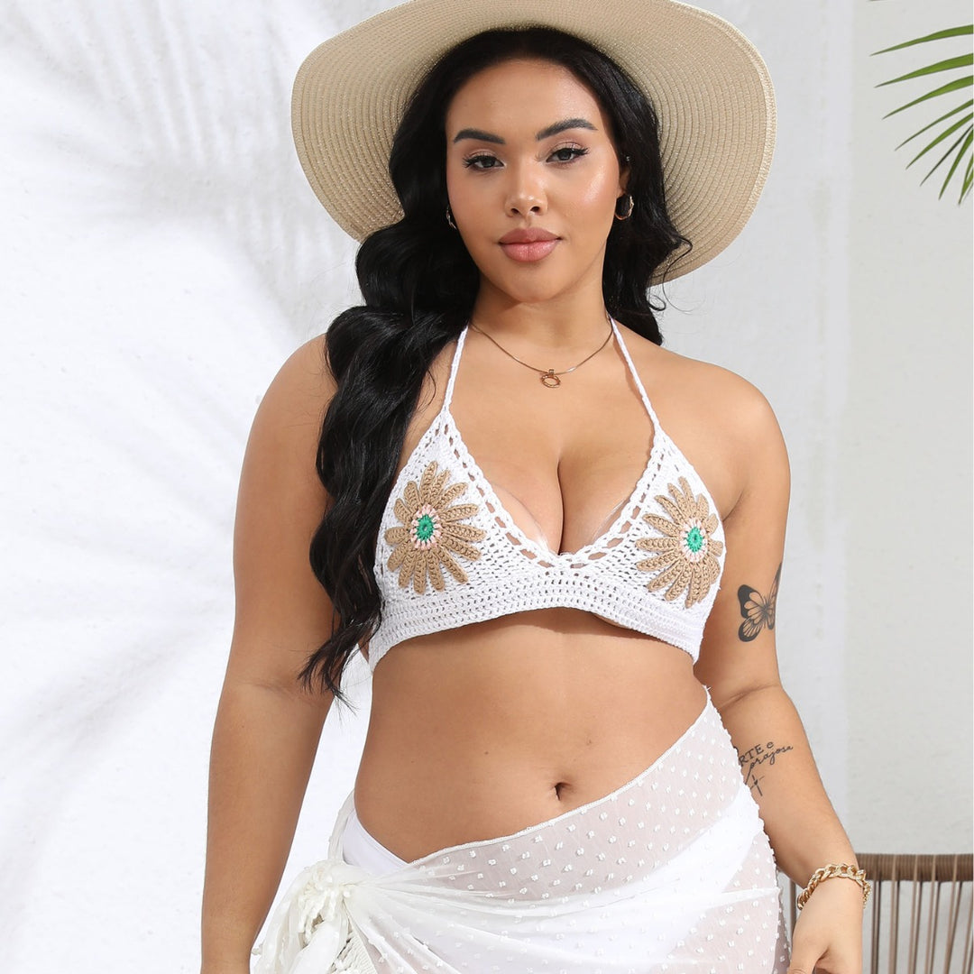 Damen gehäkelter Bikini-Oberteil mit floralen Applikationen Drune