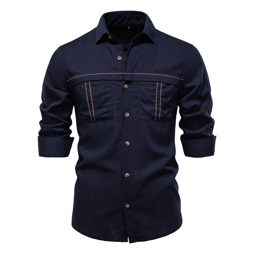 Herren nan Workshirt aus Denimoptik mit doppelten Brusttaschen und Kontrastnähten Drune