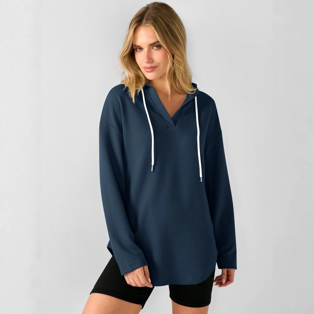 Damen Lässiger Kapuzenpullover mit Waffelstruktur Drune