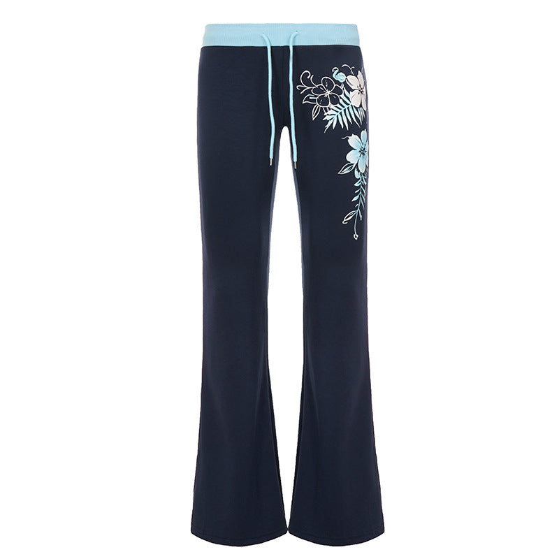 Damen nan ausgestellte Loungehose mit hohem Stretchbund, Kordelzug und floralem Druck Drune