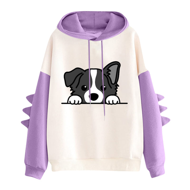 Damen nan Kapuzenpullover mit niedlichem Hunde‑und‑Katzen‑Print und 3D-Stacheln an den Ärmeln Drune