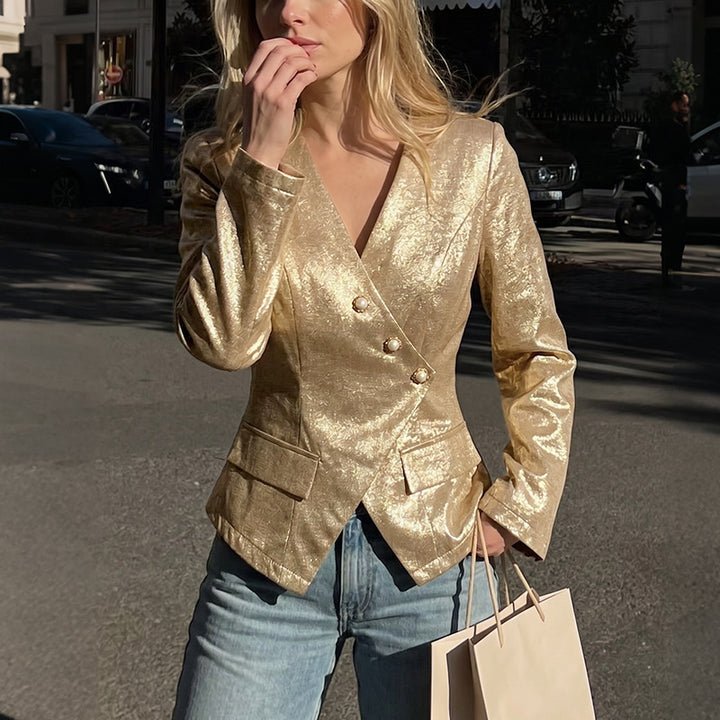 Damen Eleganter Blazer mit doppelter Knopfleiste Drune