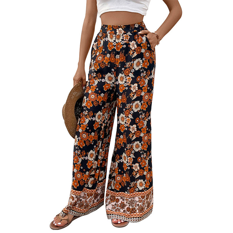 Damen Hochtaillierte weite Palazzohose mit floralem Alloverprint und Eingrifftaschen Drune