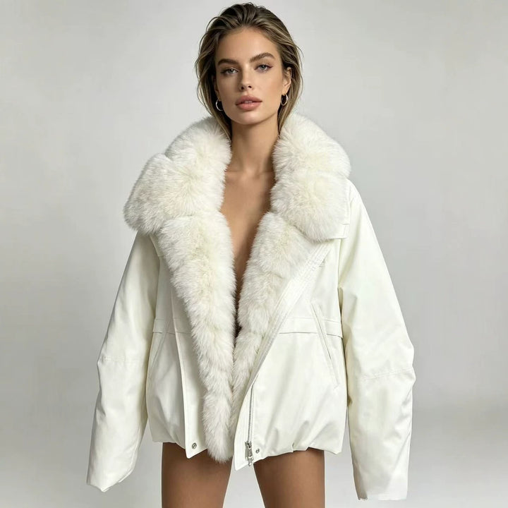 Damen nan taillierte Parka-Bomberjacke mit voluminösem Webpelzkragen und windabweisender Außenhülle Drune
