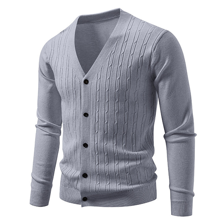 Herren nan Feinstrick-Cardigan mit tiefem V-Ausschnitt schmaler Passform und vertikalem Zopfstrick Drune