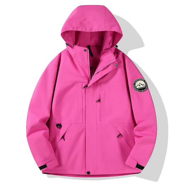 Damen wasserdichte Hardshell-Outdoorjacke mit Kapuze und Multifunktionstaschen Drune