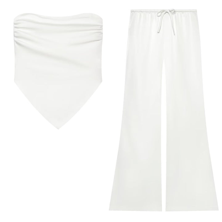 Damen Weite Satin‑Palazzohose mit Tunnelzug und elastischem Bund Drune