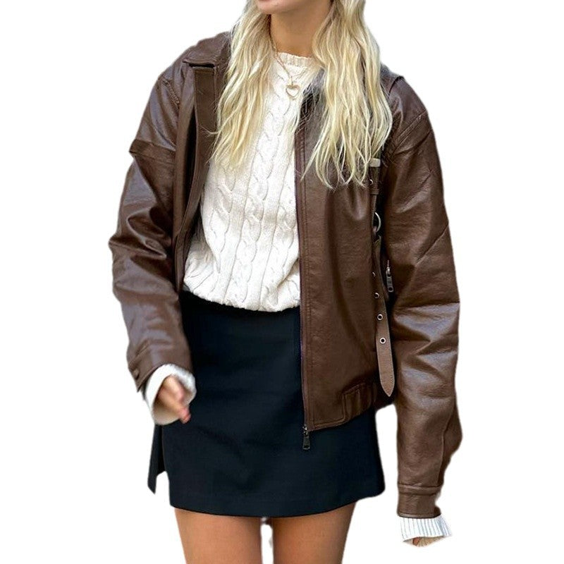 Damen Kunstlederjacke im modernen Oversized-Schnitt mit praktischen Taschen Drune