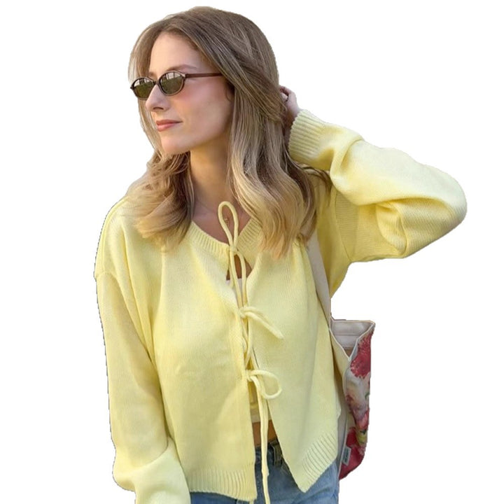 Damen Strickcardigan mit frontaler Schnürung & legerer Oversize-Silhouette Drune