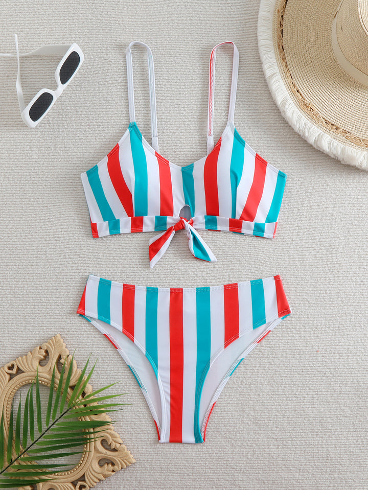 Damen Bandeau-Bikini mit verstellbaren Trägern und Knoten-Detail Drune