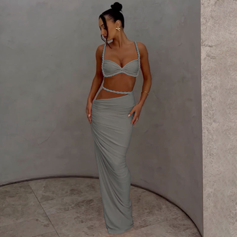Damen Elegantes Maxikleid mit raffinierter Wickeloptik und verführerischen Details Drune