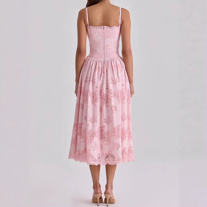 Damen Elegantes Maxikleid mit zarten Spitzenapplikationen Drune