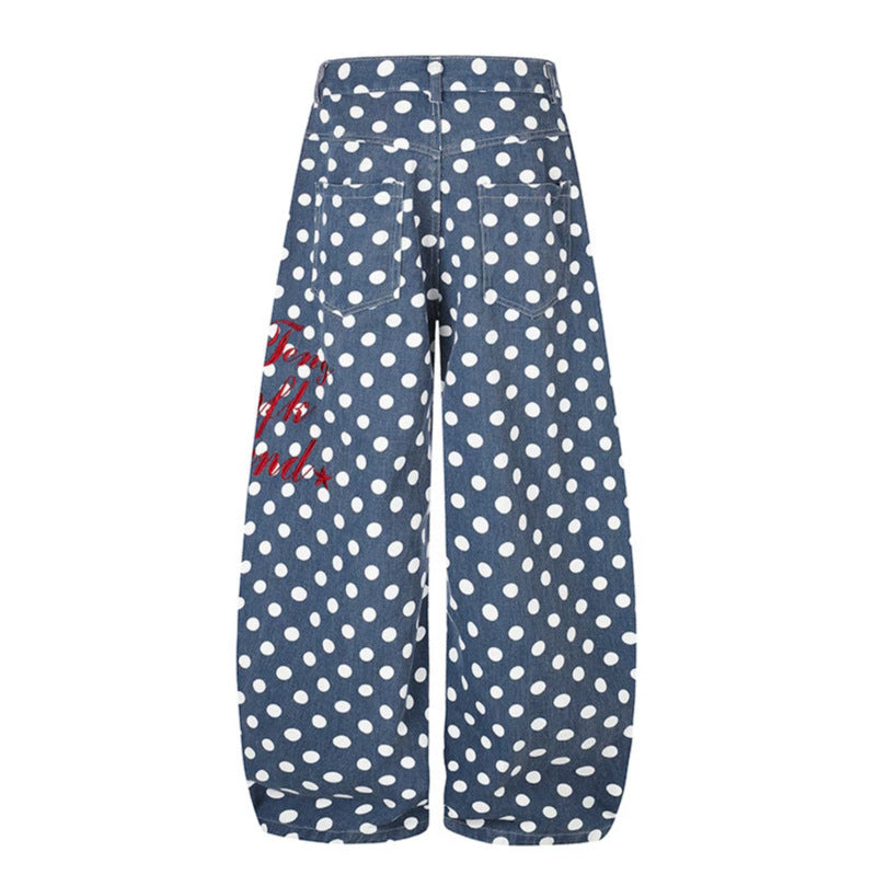 Damen Weite Culotte-Jeans mit Polka-Dot, ballonförmigem Saum und hoher Taille Drune