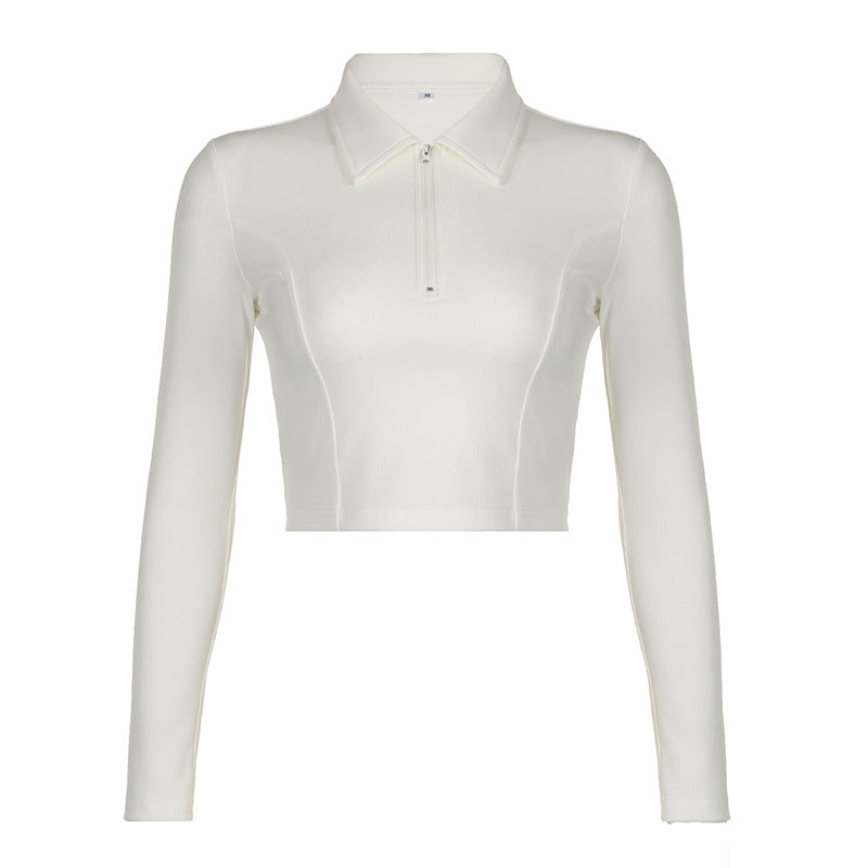 Damen langärmliges cropped Poloshirt mit weichem Strukturmaterial Drune