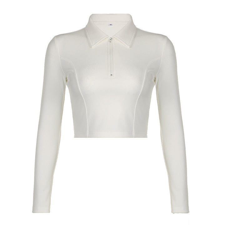 Damen langärmliges cropped Poloshirt mit weichem Strukturmaterial Drune
