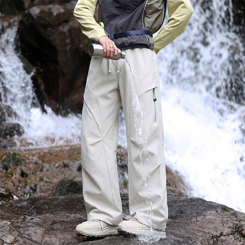 Unisex Wasserabweisende technische Cargo-Hose mit weitem Bein, Reißverschlusstaschen und Kordelzug Drune