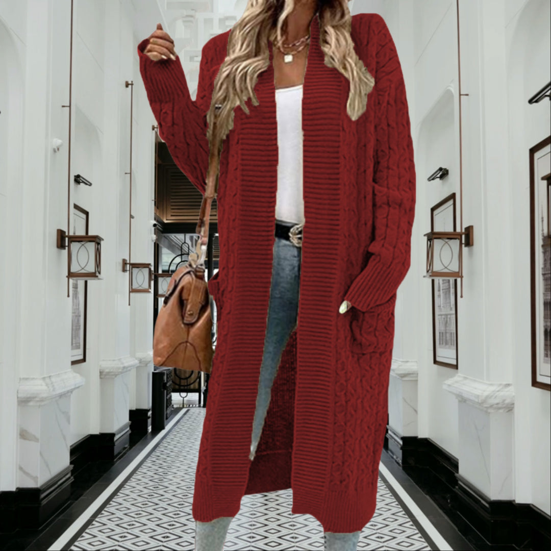 Damen Grobstrick-Cardigan mit offenem Design und praktischen Taschen Drune