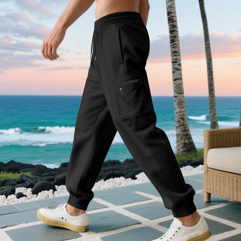 Herren lässige Jogginghose mit Cargo-Reißverschlusstasche, elastischem Bund und gerippten Bündchen Drune