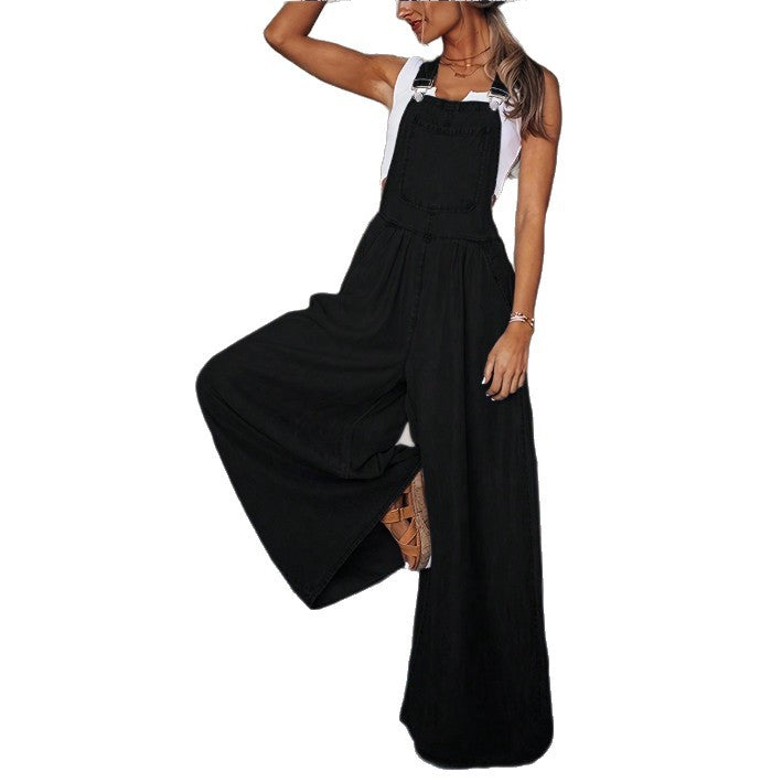 Damen weite Denim-Latzhose im Palazzo-Stil Drune
