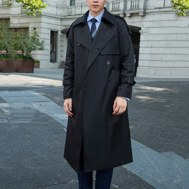 Herren Eleganter langer Trenchcoat mit Bindegürtel und Rückenpasse Drune
