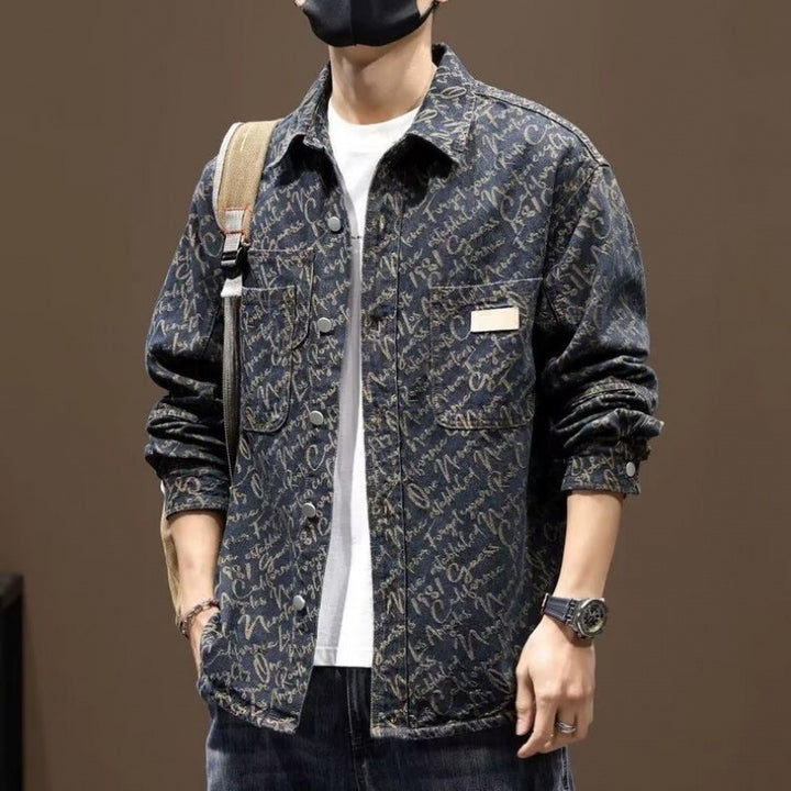 Herren Modische Denimjacke mit grafischem Muster Drune