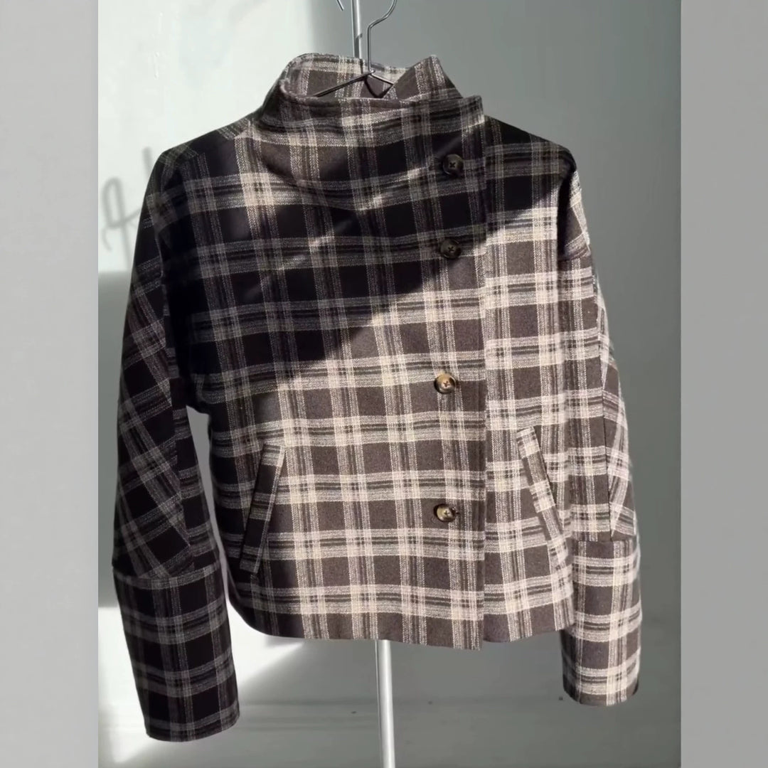 Damen Kurzer Wollmix‑Mantel mit asymmetrischer Knopfleiste und Stehkragen Drune